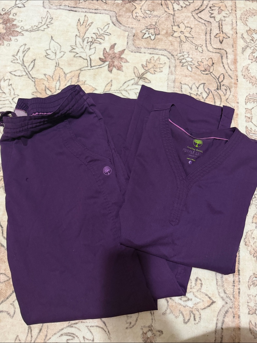 healing hands Purple Scrub Top and Pants Set